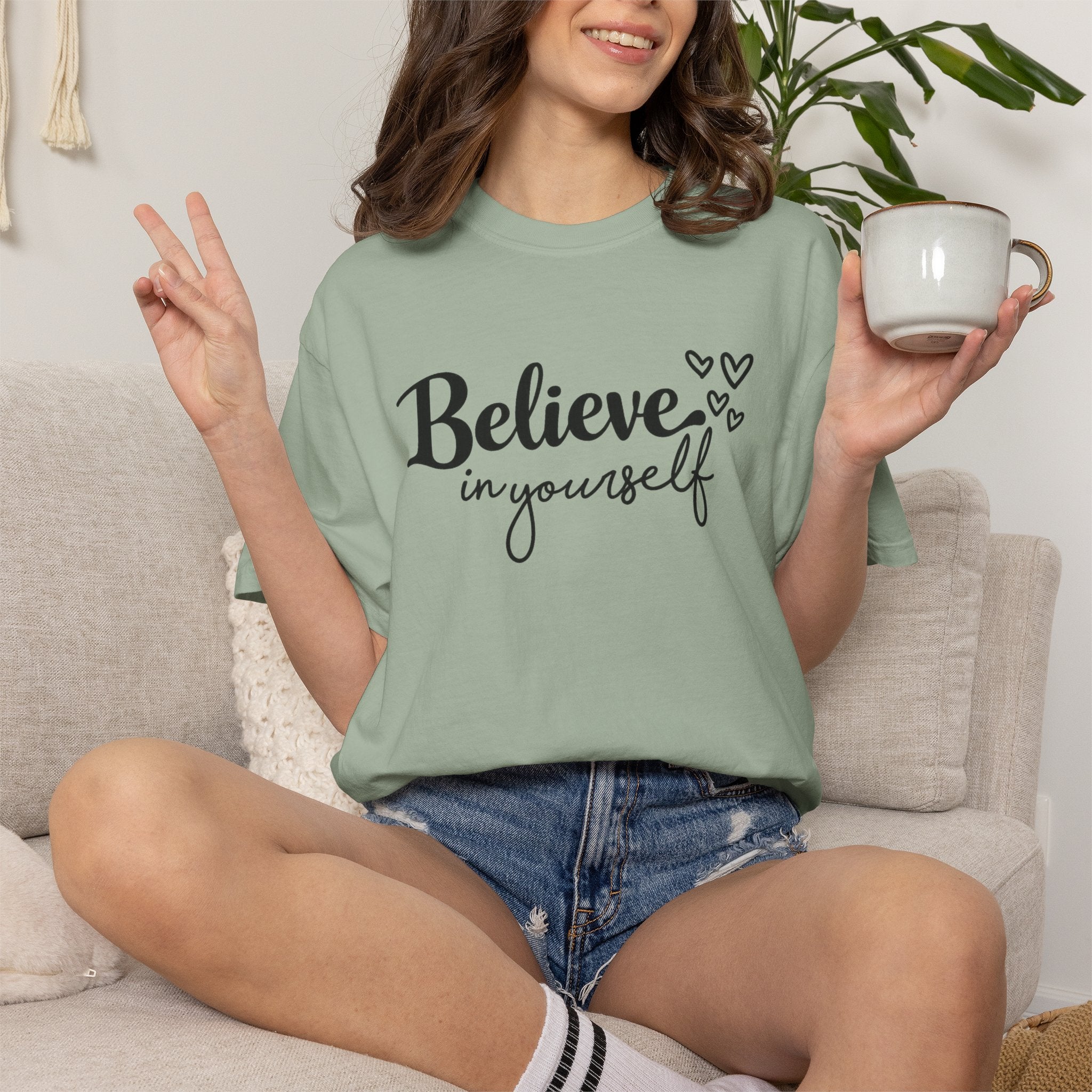 Believe in Yourself T-Shirt — Inspirational Graphic Tee with Hearts