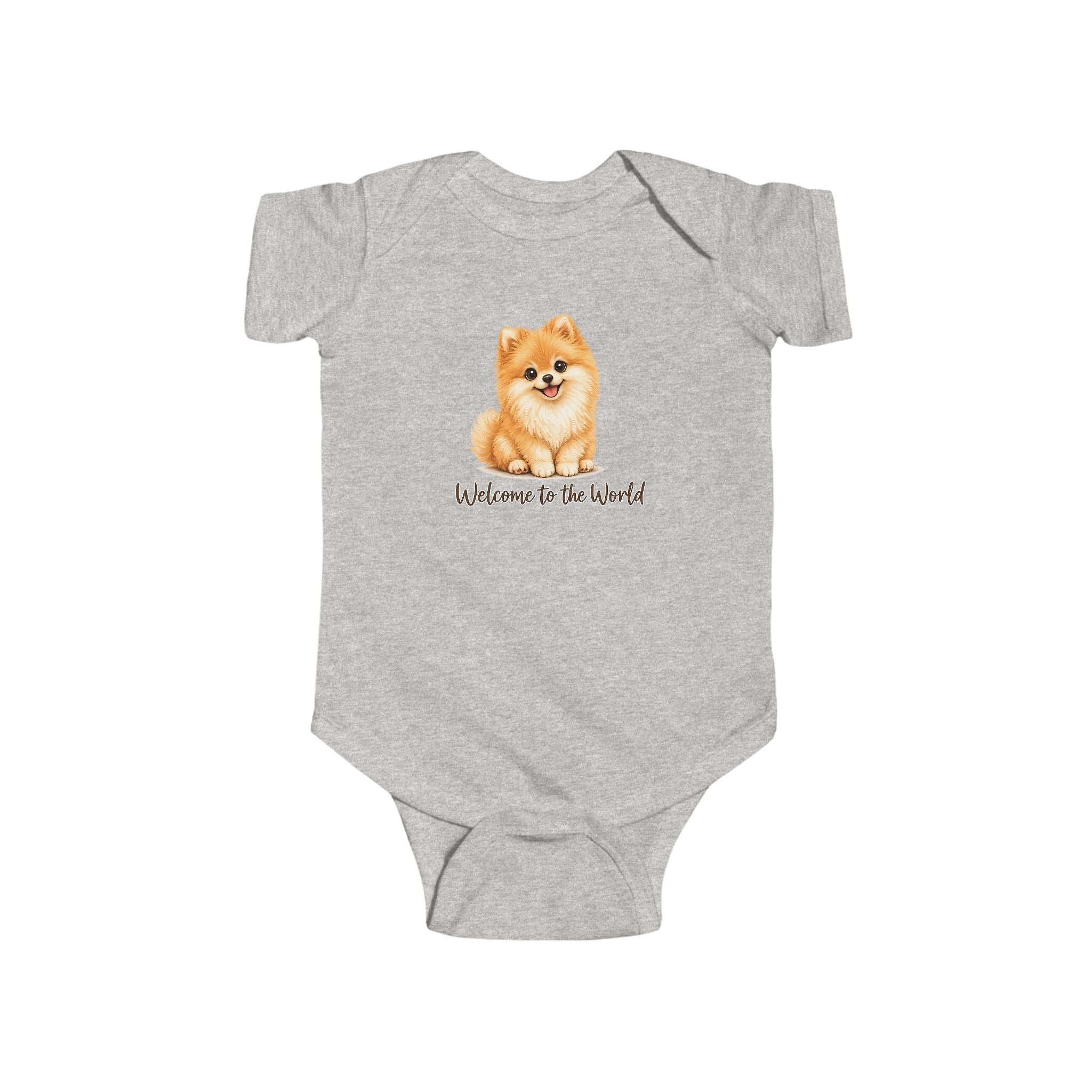 Infant Bodysuit – Cute Pomeranian "Welcome to the World" Newborn Onesie