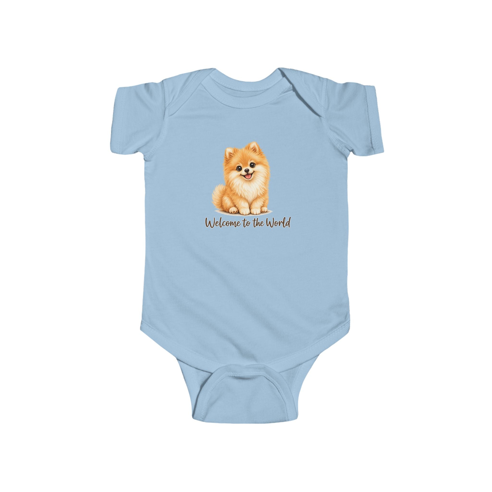Infant Bodysuit – Cute Pomeranian "Welcome to the World" Newborn Onesie