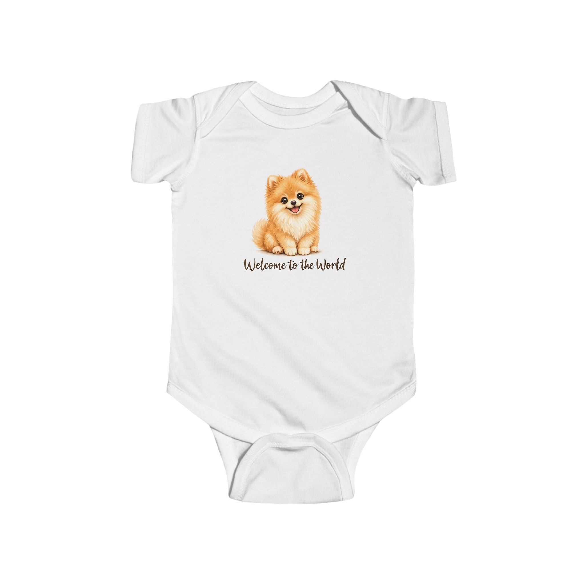 Infant Bodysuit – Cute Pomeranian "Welcome to the World" Newborn Onesie
