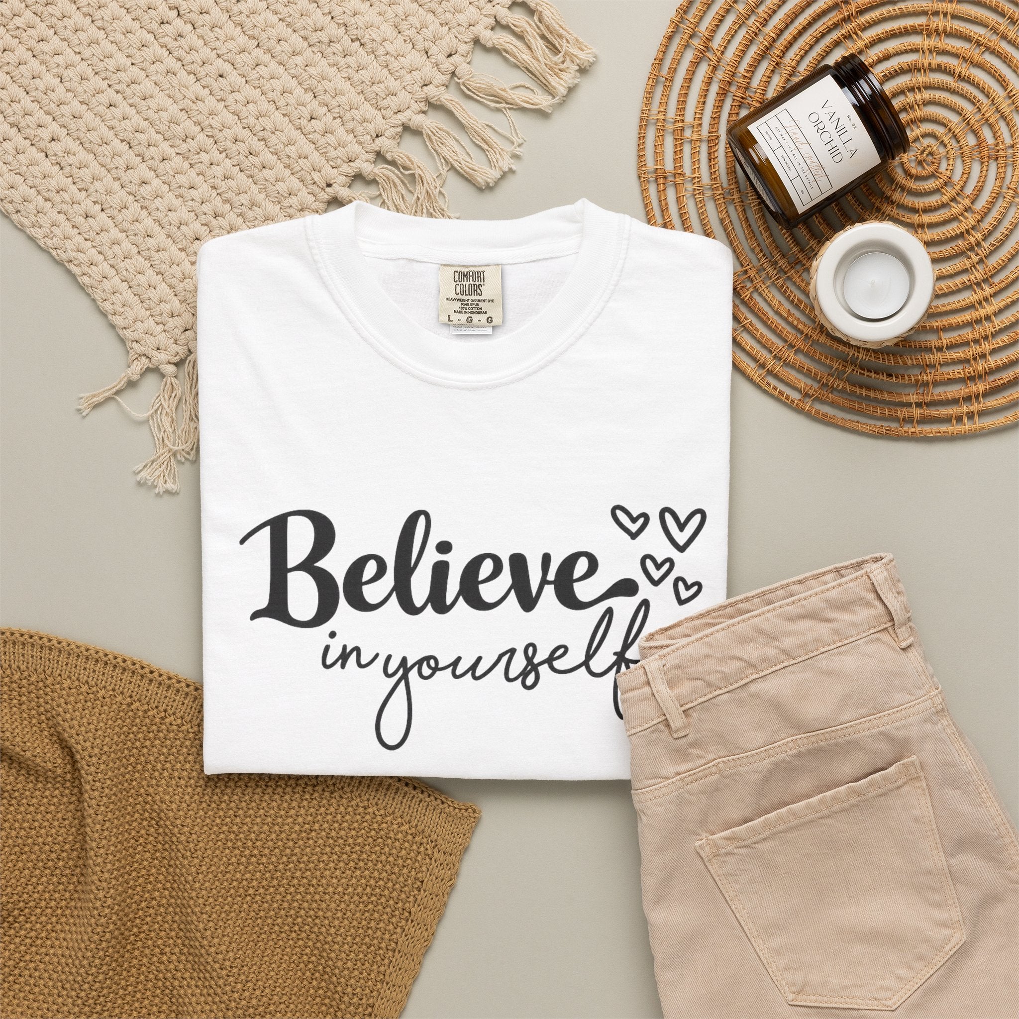 Believe in Yourself T-Shirt — Inspirational Graphic Tee with Hearts