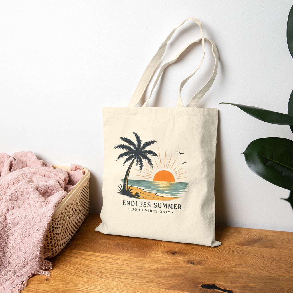 Tote Bag — "Endless Summer" Palm Tree Sunset Canvas Tote