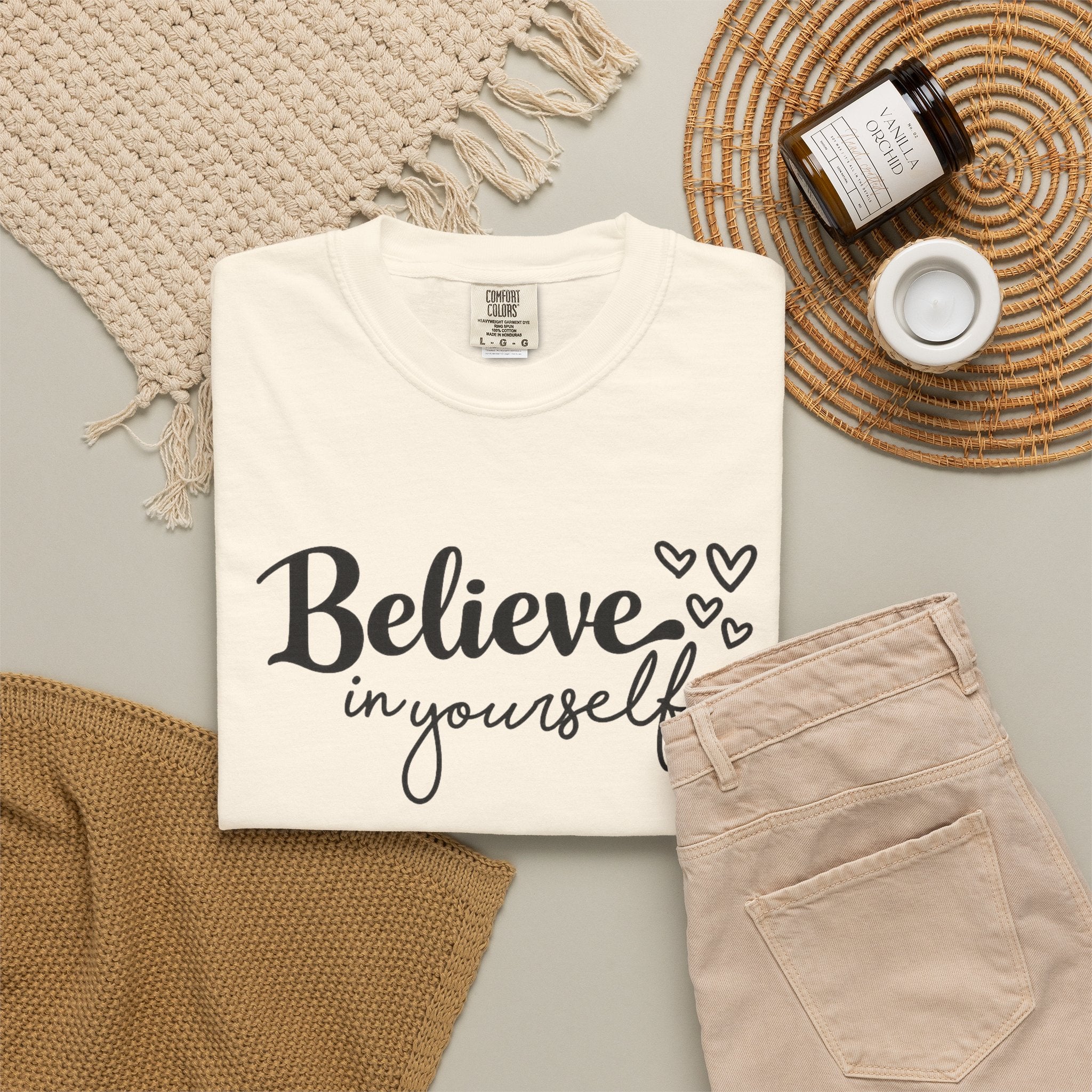 Believe in Yourself T-Shirt — Inspirational Graphic Tee with Hearts